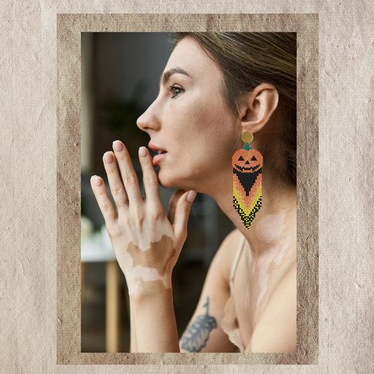 Pumpkin Halloween Earrings Pattern PDF – Beaded Brick Stitch Tutorial – Miyuki Beadwork Design