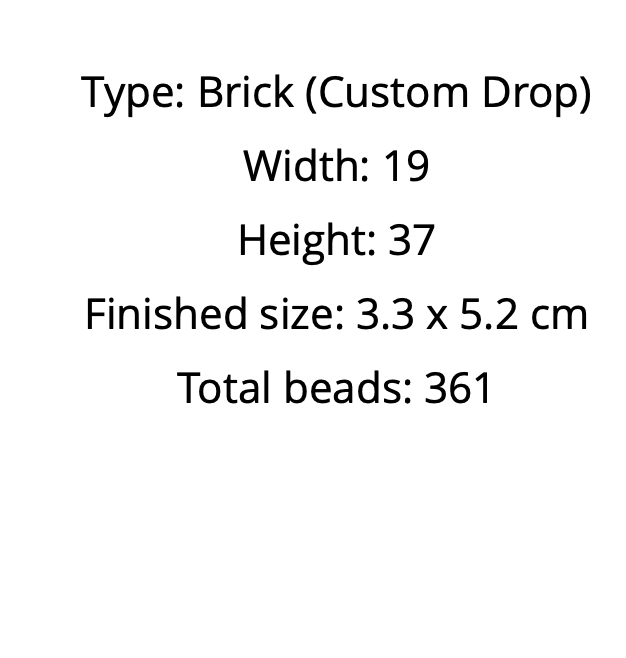 Text detailing bead type, width, height, finished size, and total beads on a white background