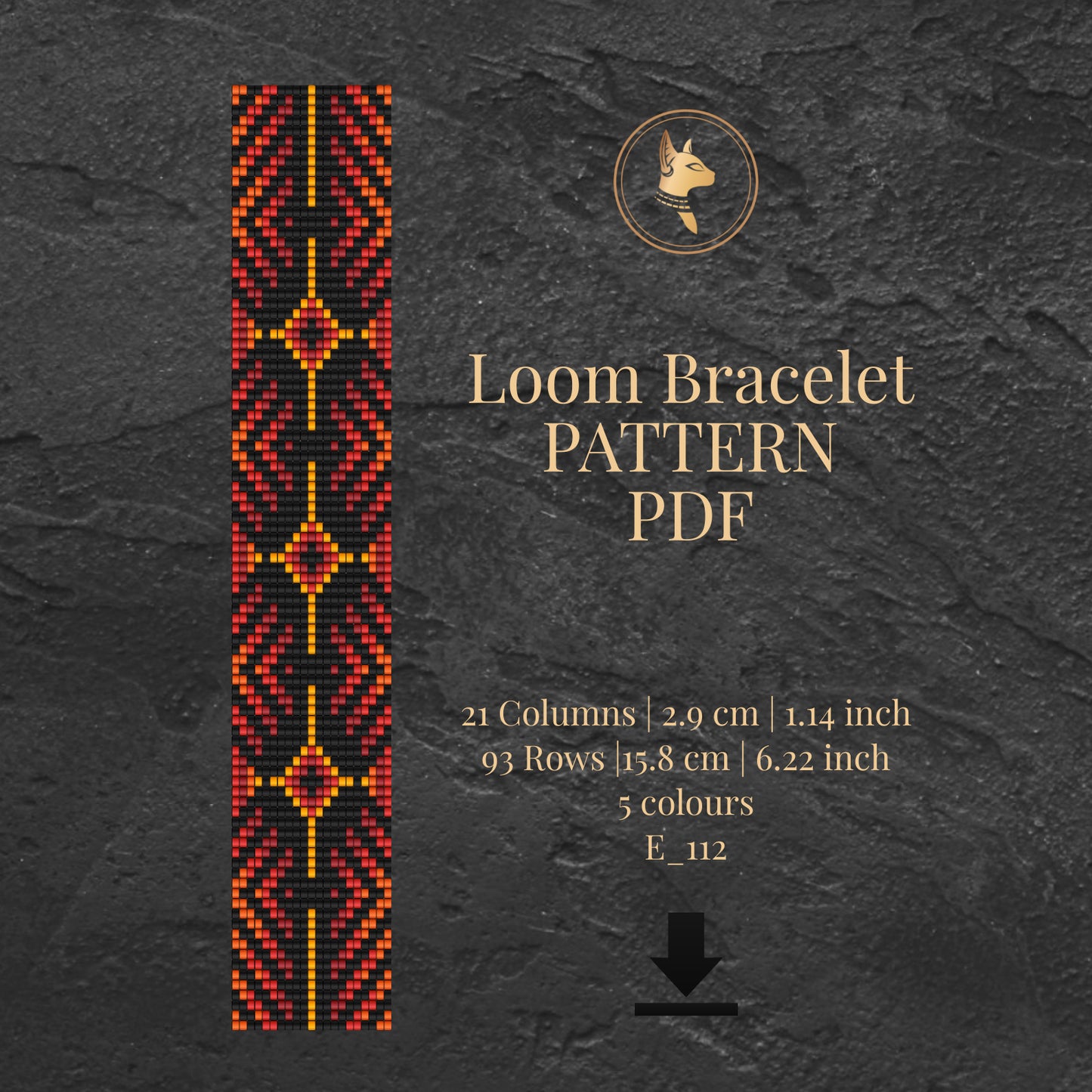 Loom bracelet pattern PDF with geometric design on a dark textured background