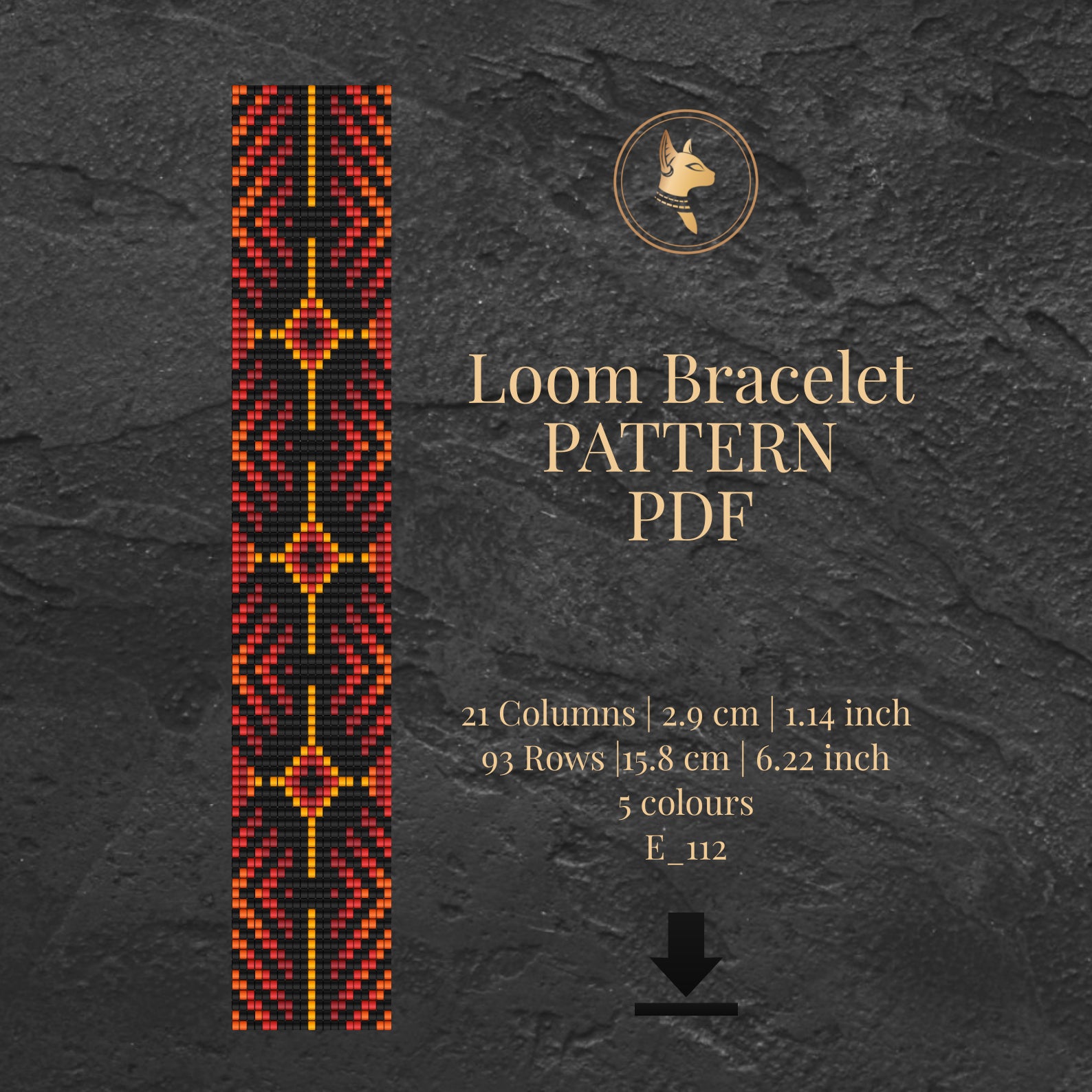 Loom bracelet pattern PDF with geometric design on a dark textured background