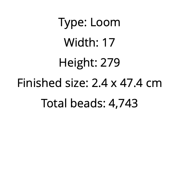 Text displaying dimensions and bead loom hat band pattern 