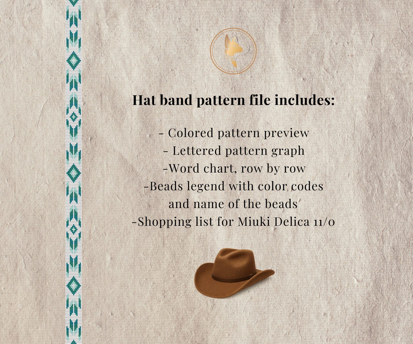 Beginner Beaded Hat Band Pattern PDF- White Emerald Mint Bead loom Design