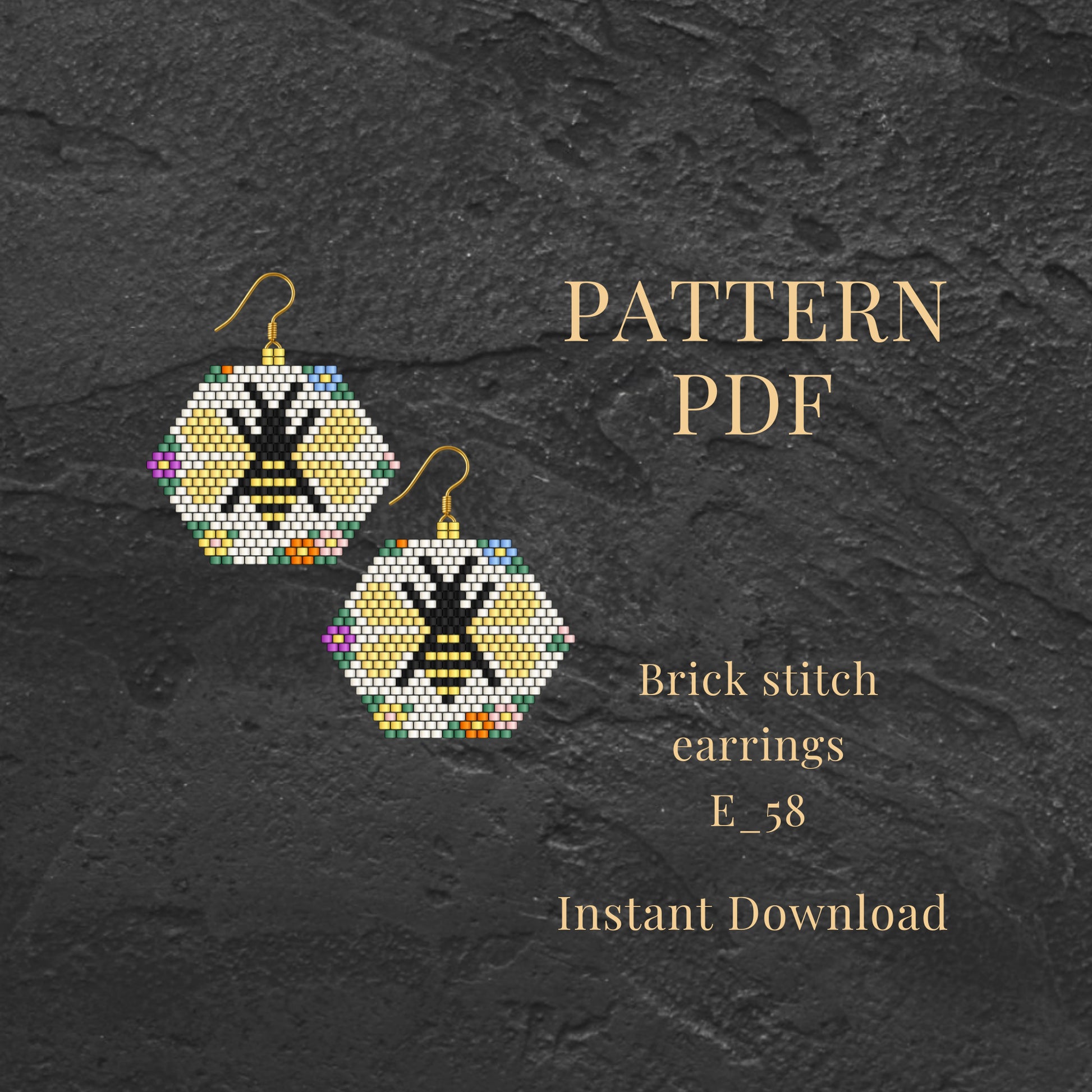 Brick stitch earrings pattern with bee design 