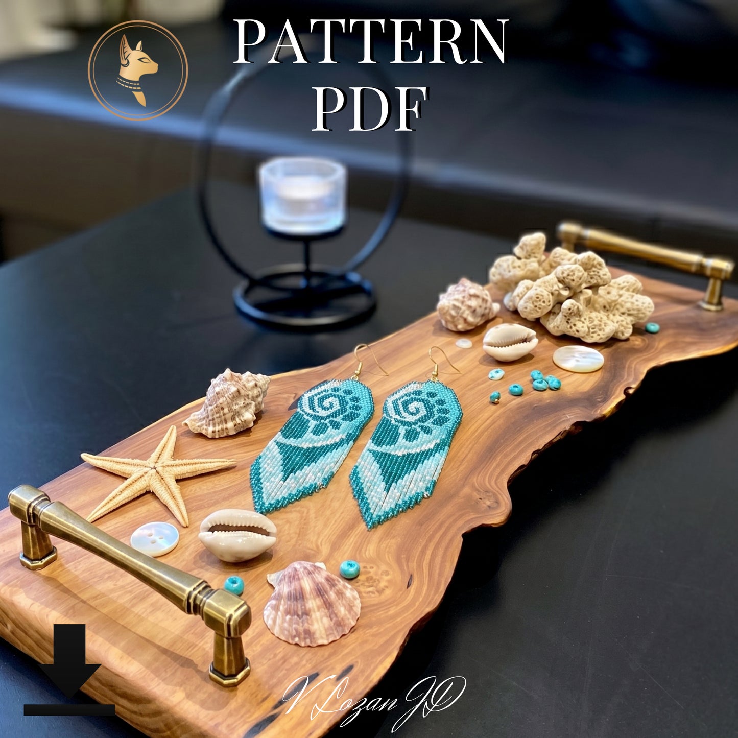 Brick stitch earrings pattern PDF Fibonacci beadwork art inspired