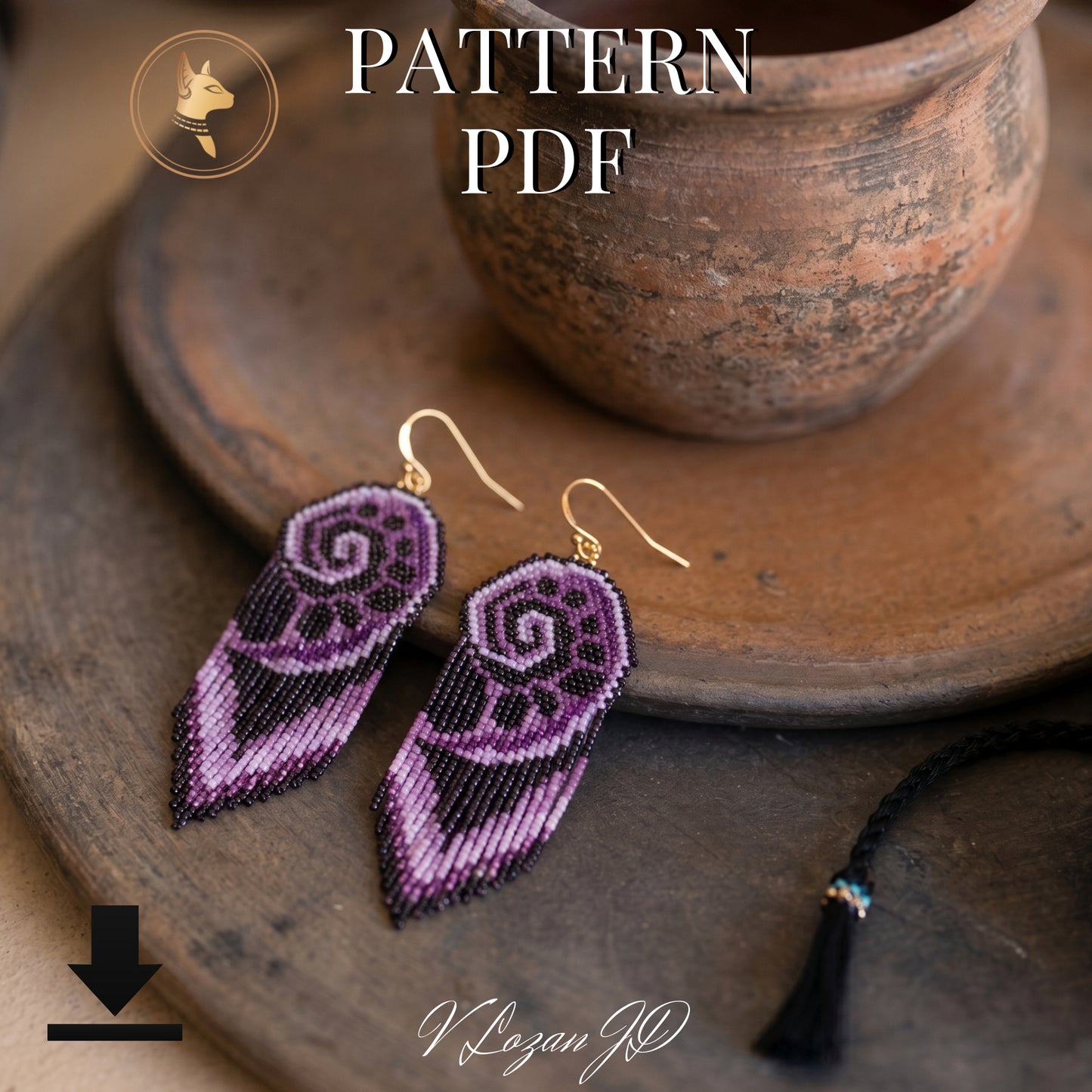 Brick stitch earrings pattern PDF Fibonacci beadwork art inspired