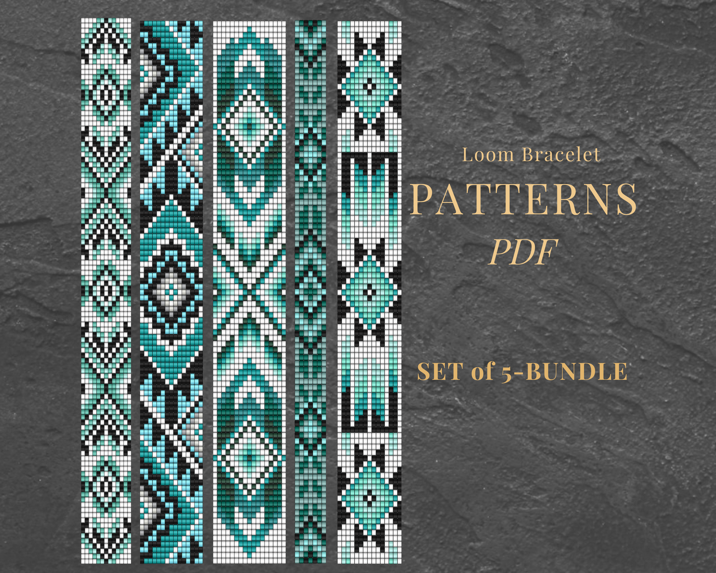 Beaded Loom Bracelet Pattern Set PDF Green Seed Beads Stacking Bracelets Do it yourself
