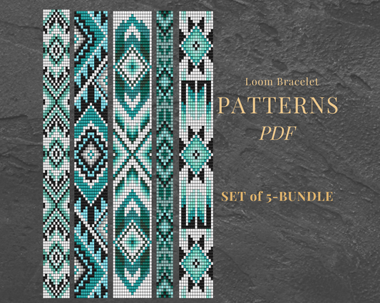Beaded Loom Bracelet Pattern Set PDF Green Seed Beads Stacking Bracelets Do it yourself