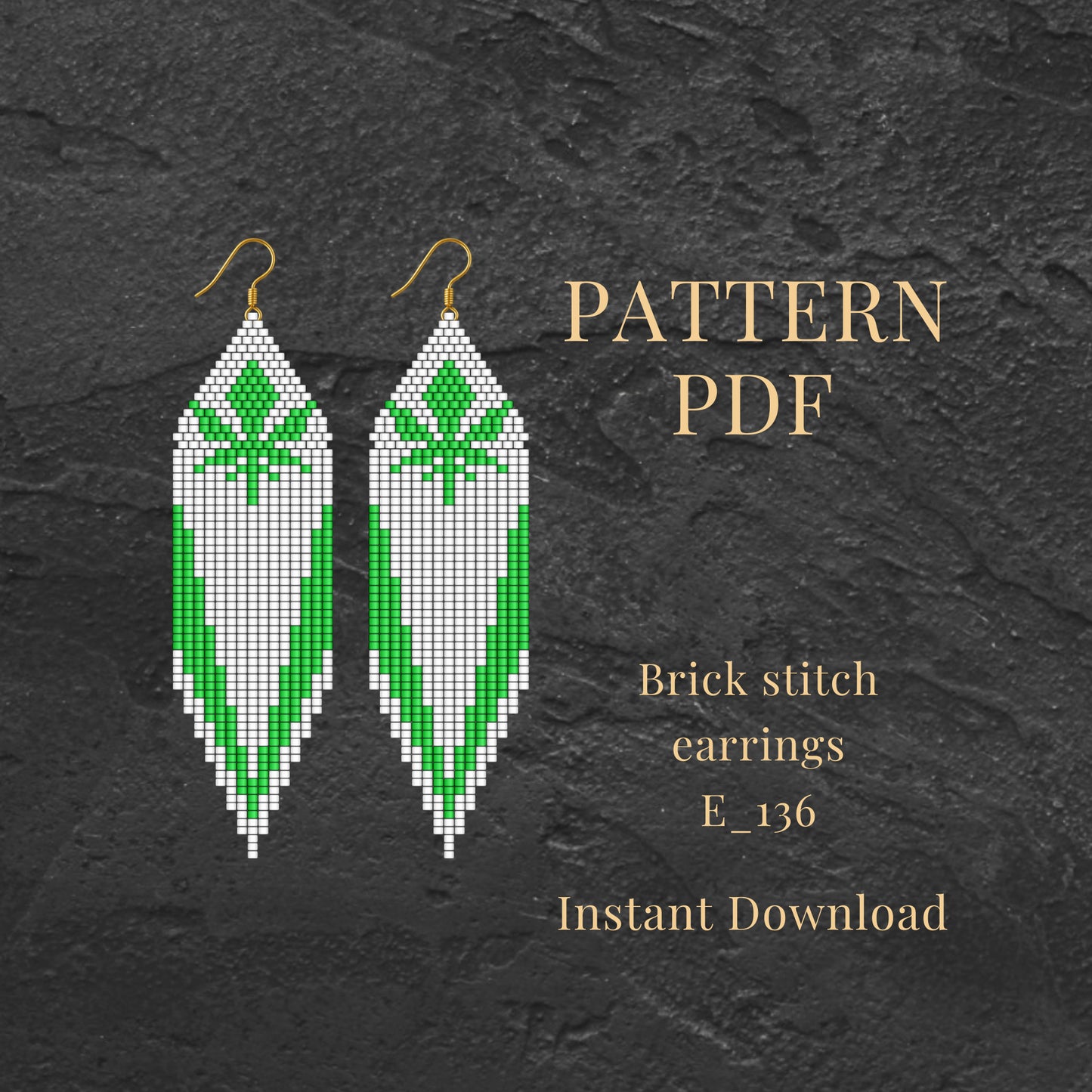 Brick stitch earrings with canabis pattern on a dark background.