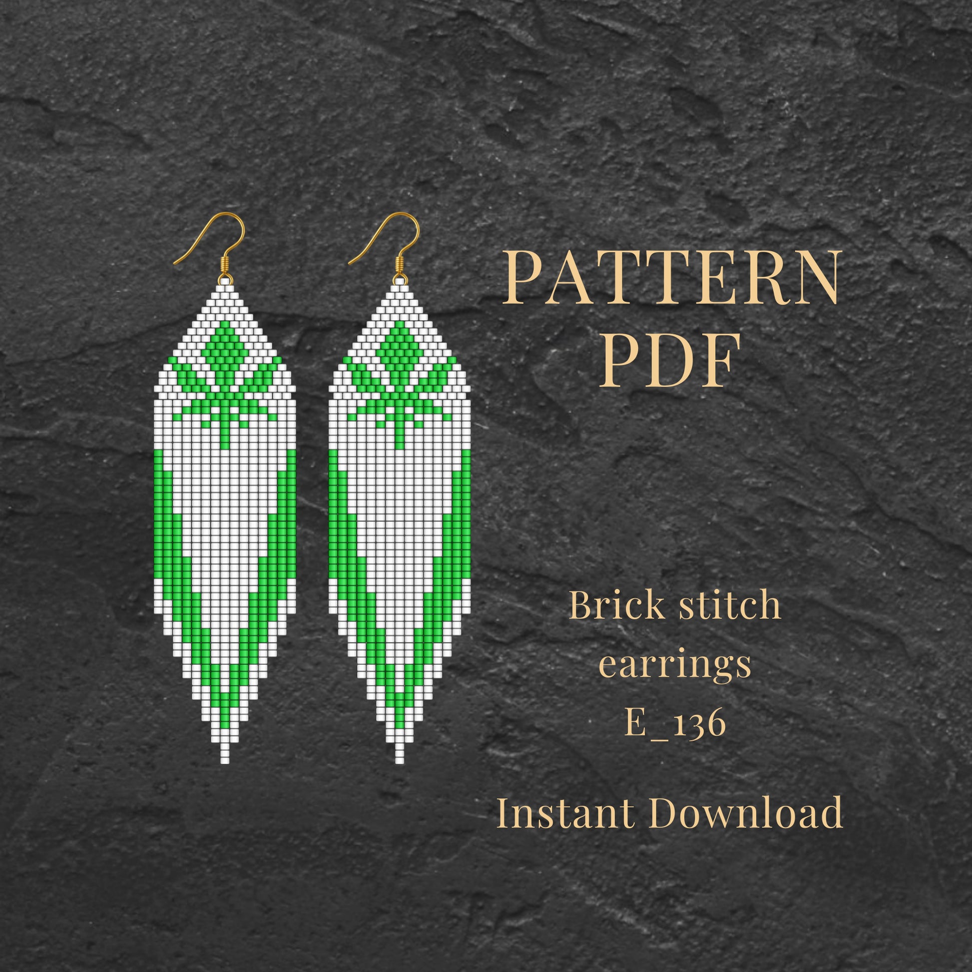 Brick stitch earrings with canabis pattern on a dark background.