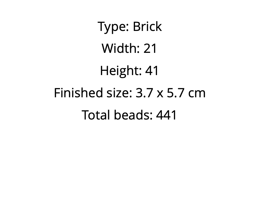 Text detailing the dimensions and bead count of a brick-shaped object on a white background