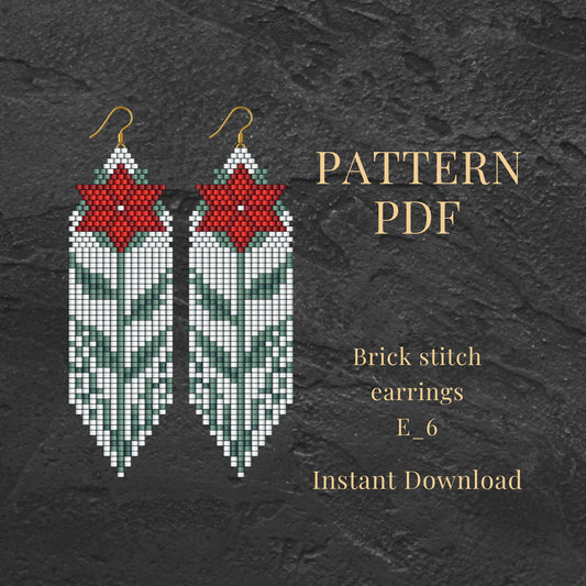 Brick stitch earrings pattern PDF on a dark textured background