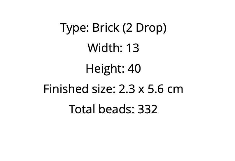 Text detailing bead type, width, height, finished size, and total beads on a white background