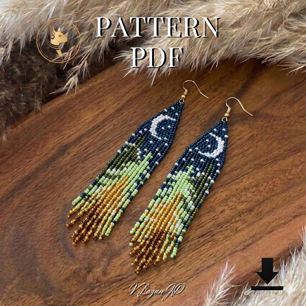 Christmas Tree and Moon Beaded Earrings Pattern – Brick Stitch PDF Tutorial