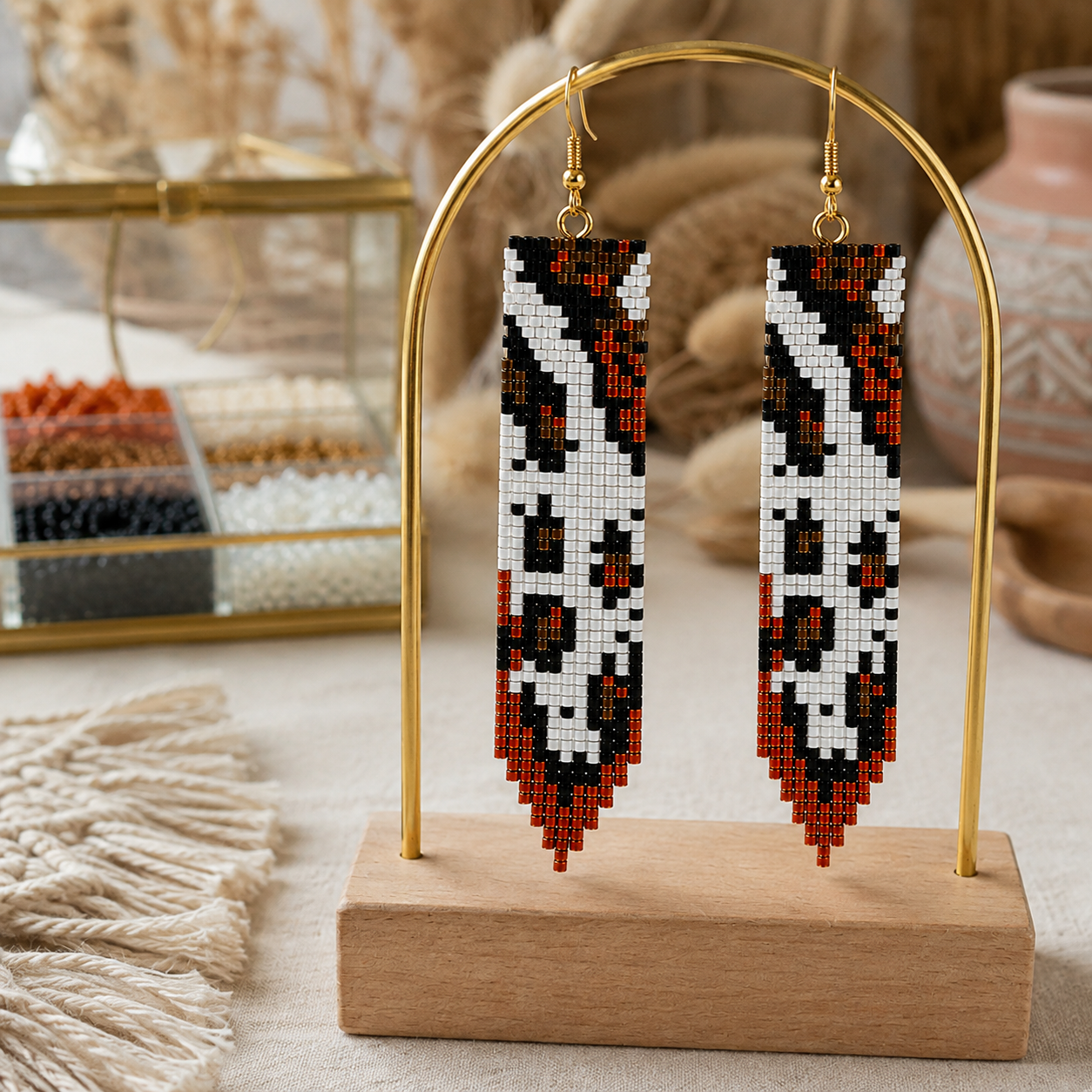Cow Earrings Pattern Brick Stitch Miyuki Seed Beaded Animal Print PDF Design