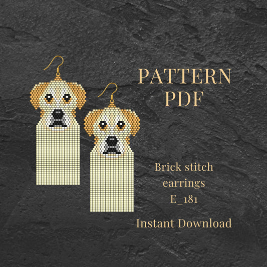 Dog Brick stitch earrings pattern PDF on a dark textured background