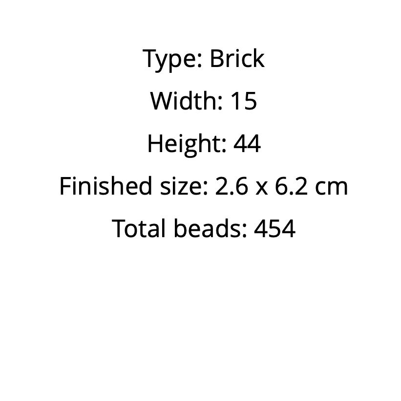 Text detailing the type, dimensions, and bead count of a brick-shaped object on a white background.