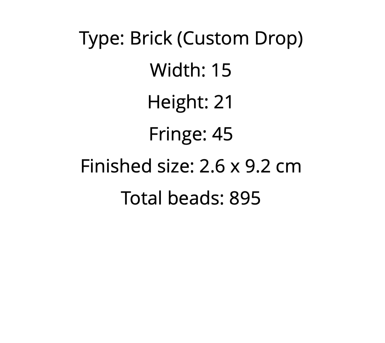 Text detailing brick custom drop product specifications on a white background