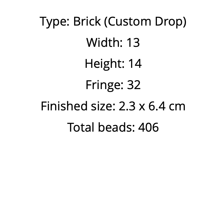 Text detailing brick pattern dimensions and bead count on a white background