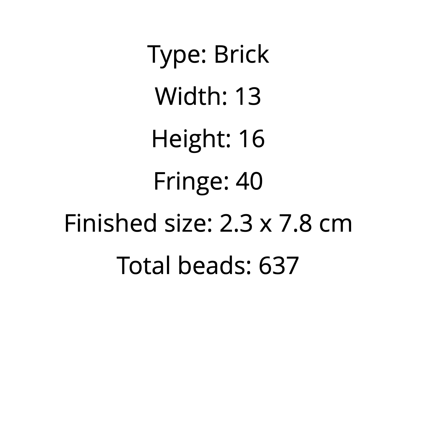Text detailing brick pattern dimensions and bead count on a white background