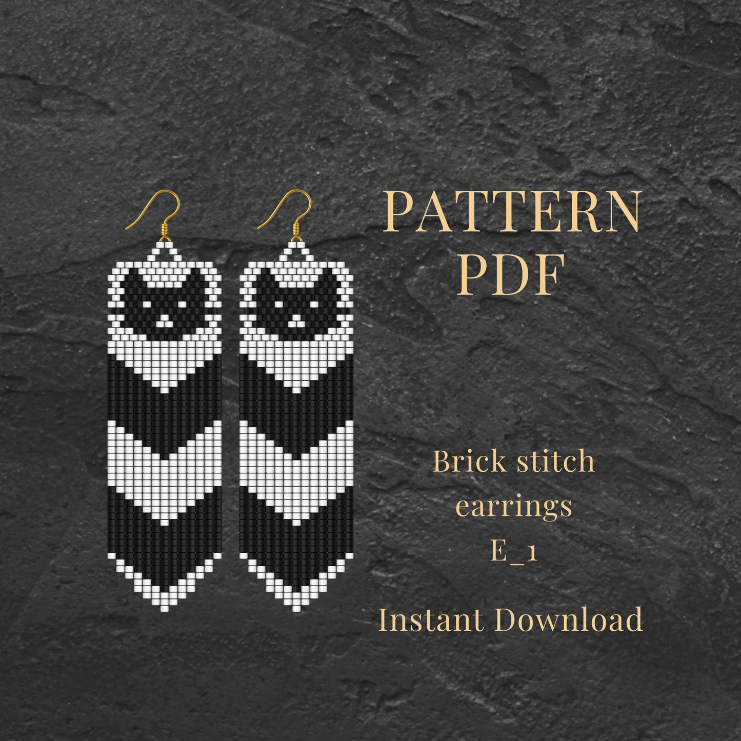 Black cat Brick stitch earrings Pattern on a dark textured