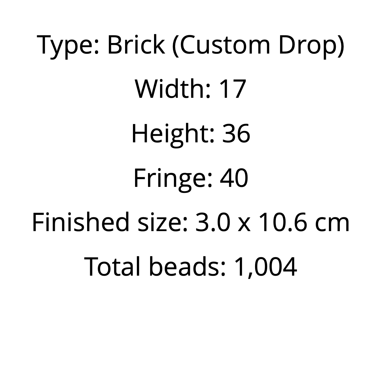Text detailing brick pattern dimensions and bead count on a white background