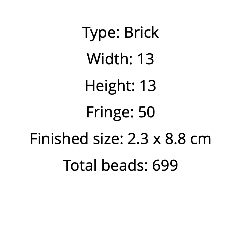 Text detailing the specifications of a product with dimensions and bead count on a white background