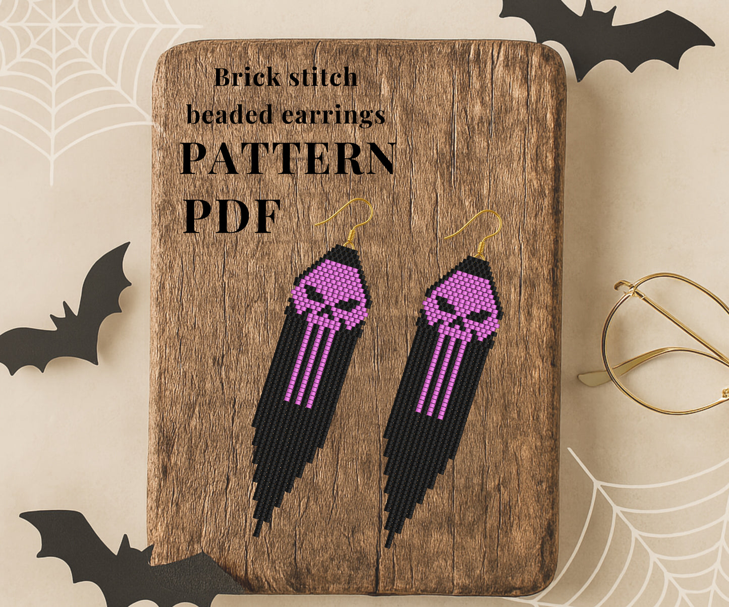 5 Halloween Brick Stitch Earrings Patterns PDF Bundle: Witch, Pumpkin, Sugar Skull, Ghost