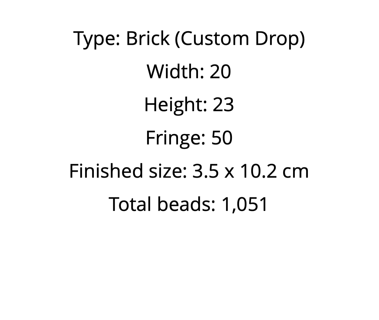 Product specifications for a 'Brick stitch earrings on a white background