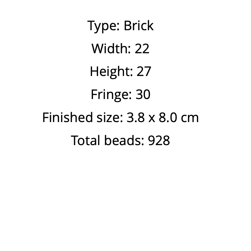 Text detailing brick pattern dimensions and bead count on a white background