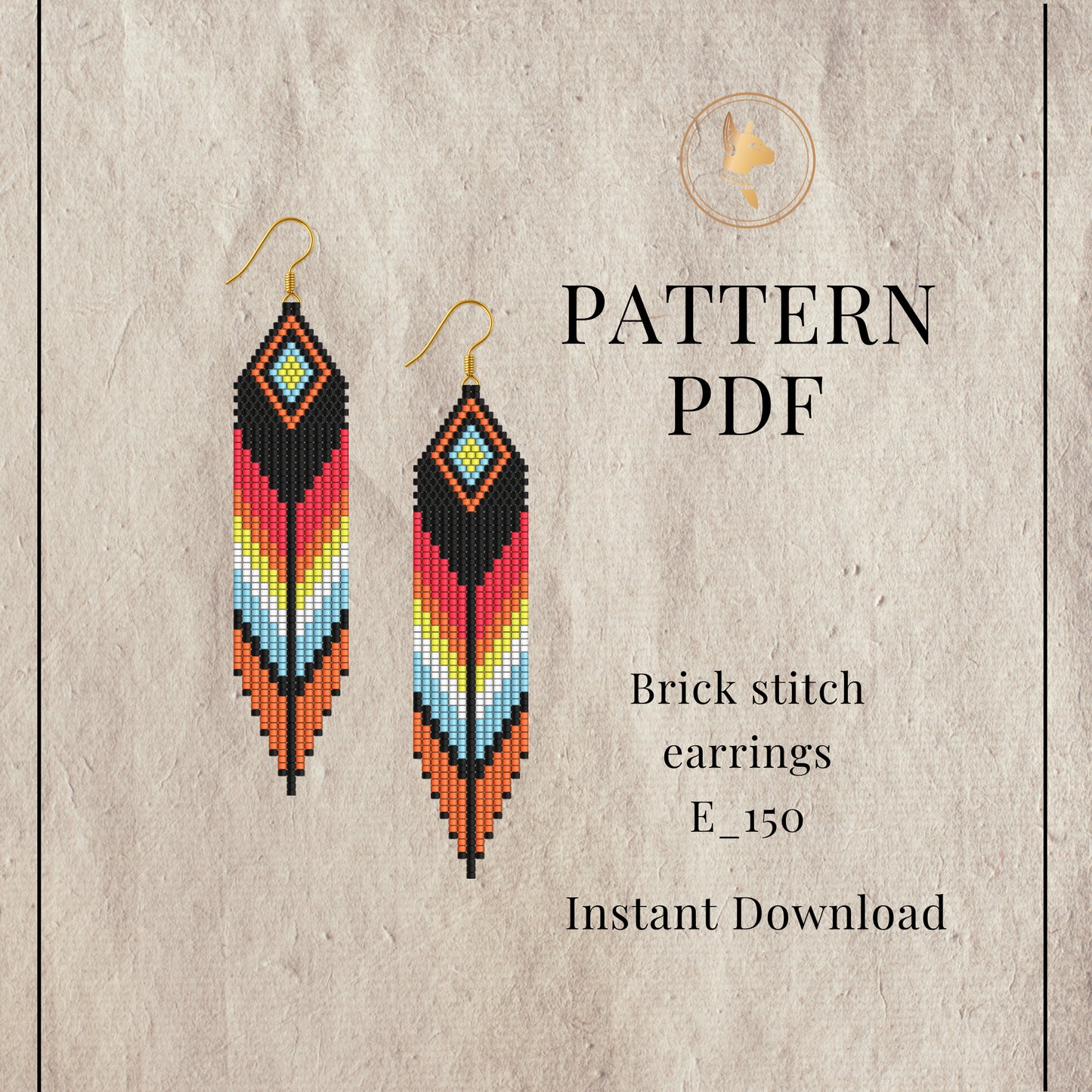 Brick stitch earrings pattern with colorful  feather design