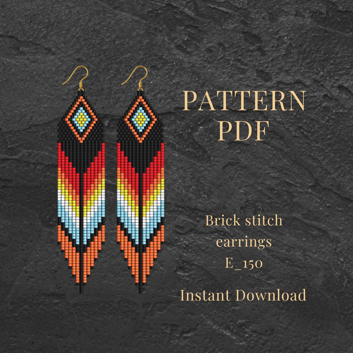 Brick stitch earrings pattern with colorful  feather design