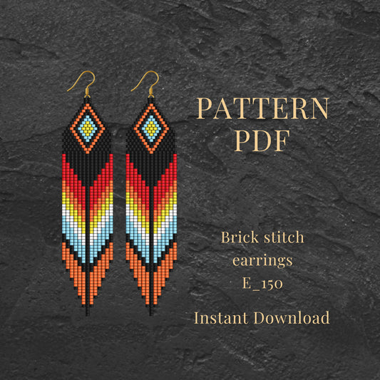 Brick stitch earrings pattern with colorful  feather design