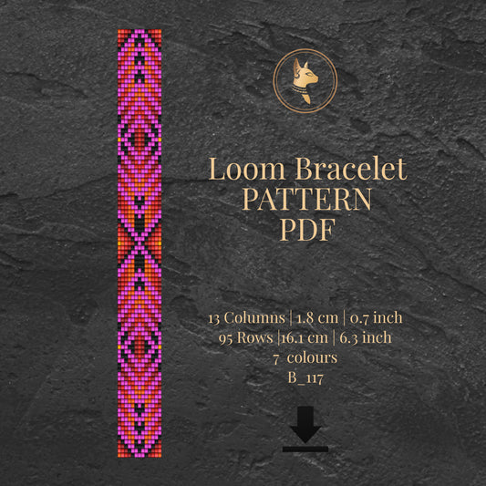 Fuchsia Art Deco Loom Bracelet Pattern  PDF with colorful design on a dark textured background