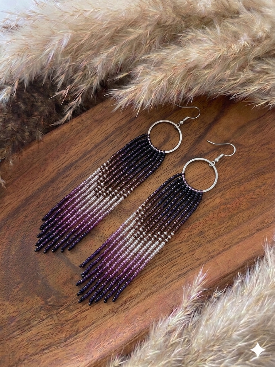 💜 Boucles d’oreilles longues violettes en perles (seed beads) 💜