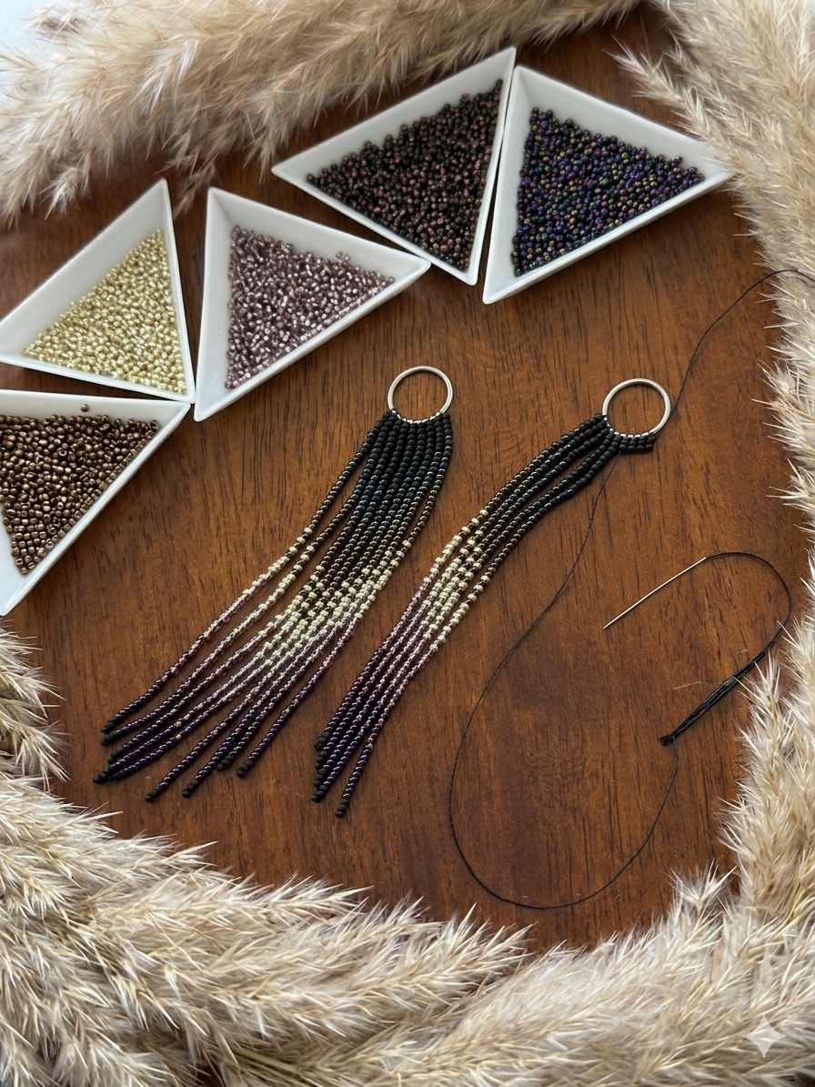 💜 Boucles d’oreilles longues violettes en perles (seed beads) 💜