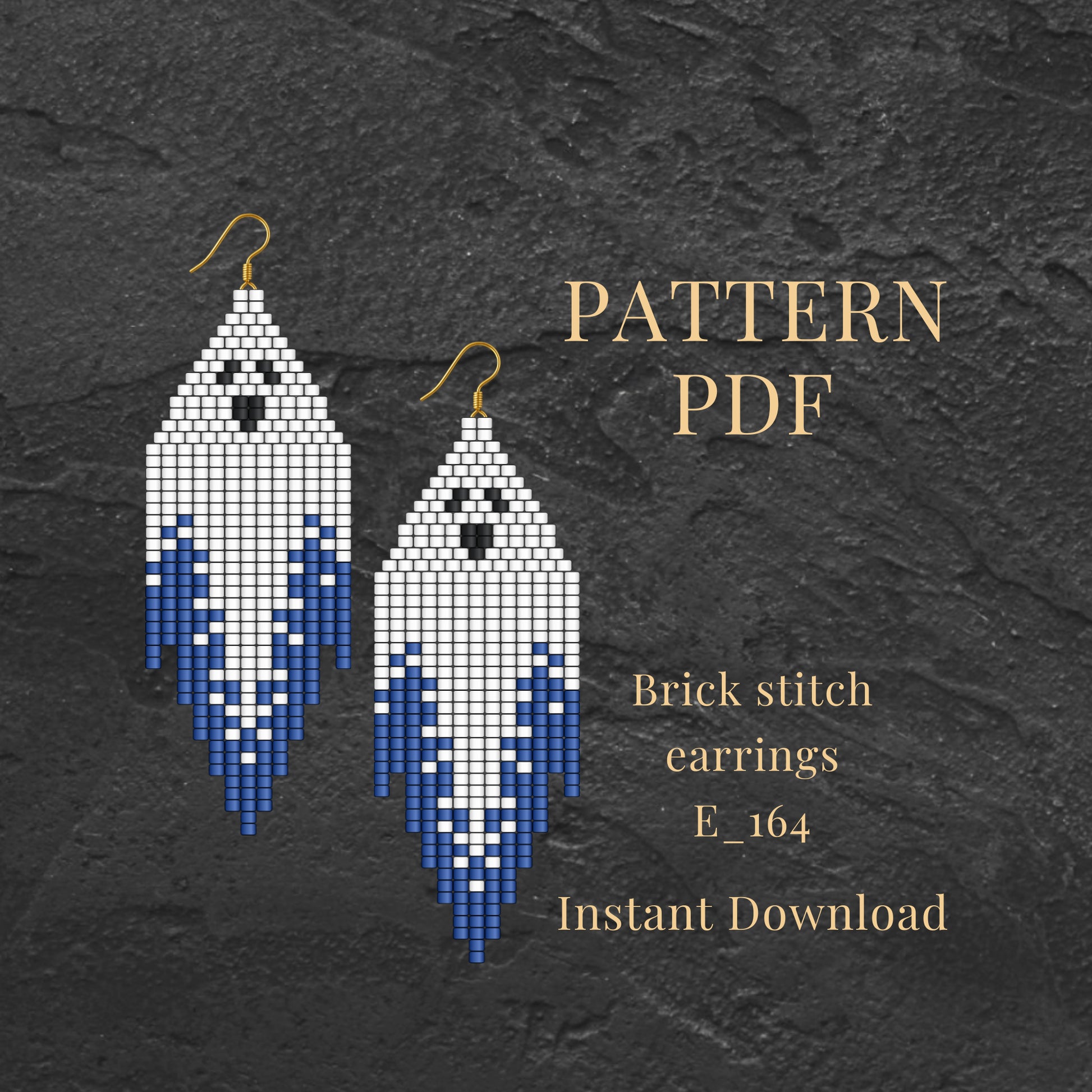 Ghost Brick stitch earrings pattern PDF on a dark textured background