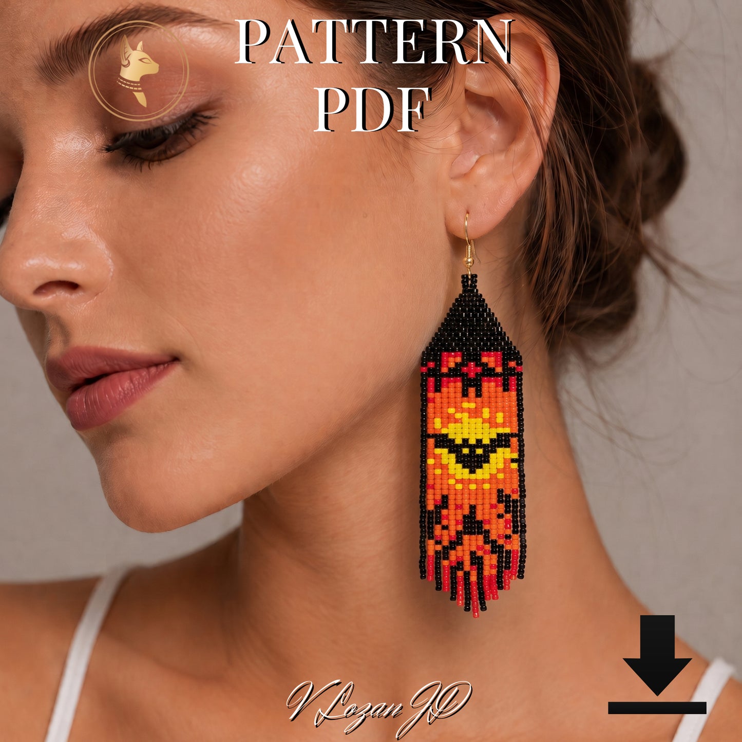 Bat Seed Bead Earrings Pattern PDF, Miyuki Delica Halloween Fringe Earrings Tutorial,
