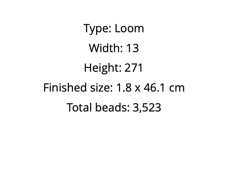 Text detailing the type, dimensions, and bead count of a hat band pattern