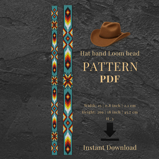 Hat band loom bead pattern PDF with a brown cowboy hat on a dark gray background