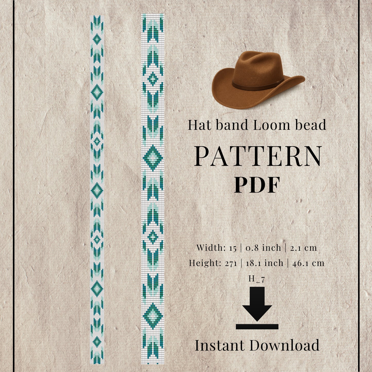Beginner Beaded Hat Band Pattern PDF- White Emerald Mint Bead loom Design
