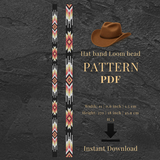 Hat band loom bead pattern PDF with a brown cowboy hat on a dark gray background