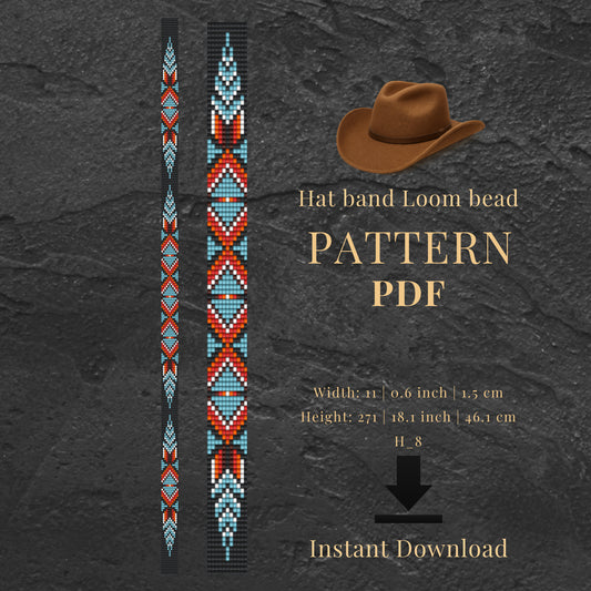 Hat band loom bead pattern PDF with a brown cowboy hat on a dark gray background