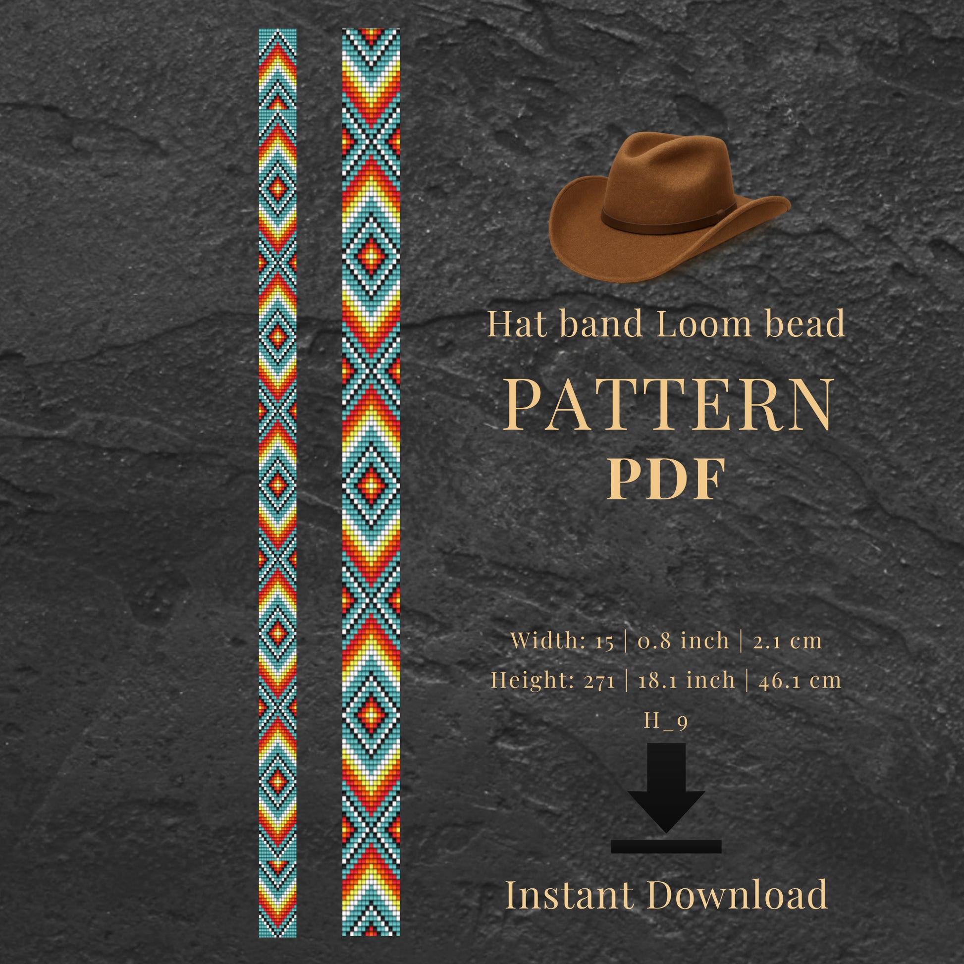 Pattern PDF for a hat band loom bead with a colorful design.