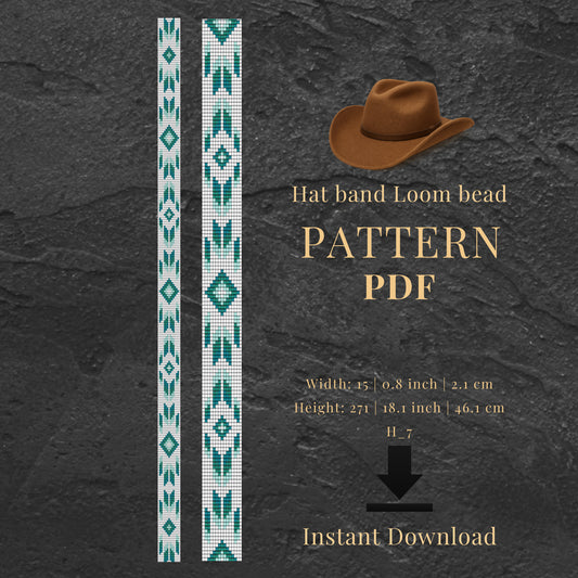 Beginner Beaded Hat Band Pattern PDF- White Emerald Mint Bead loom Design