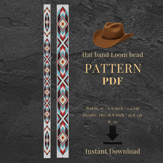Hat band loom bead pattern PDF with a brown cowboy hat on a dark gray background