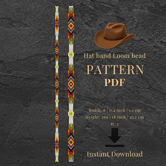 Hat band loom bead pattern PDF with a brown cowboy hat on a dark gray background