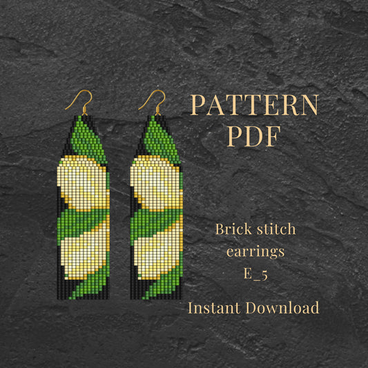 Lemon Brick stitch earrings pattern PDF.