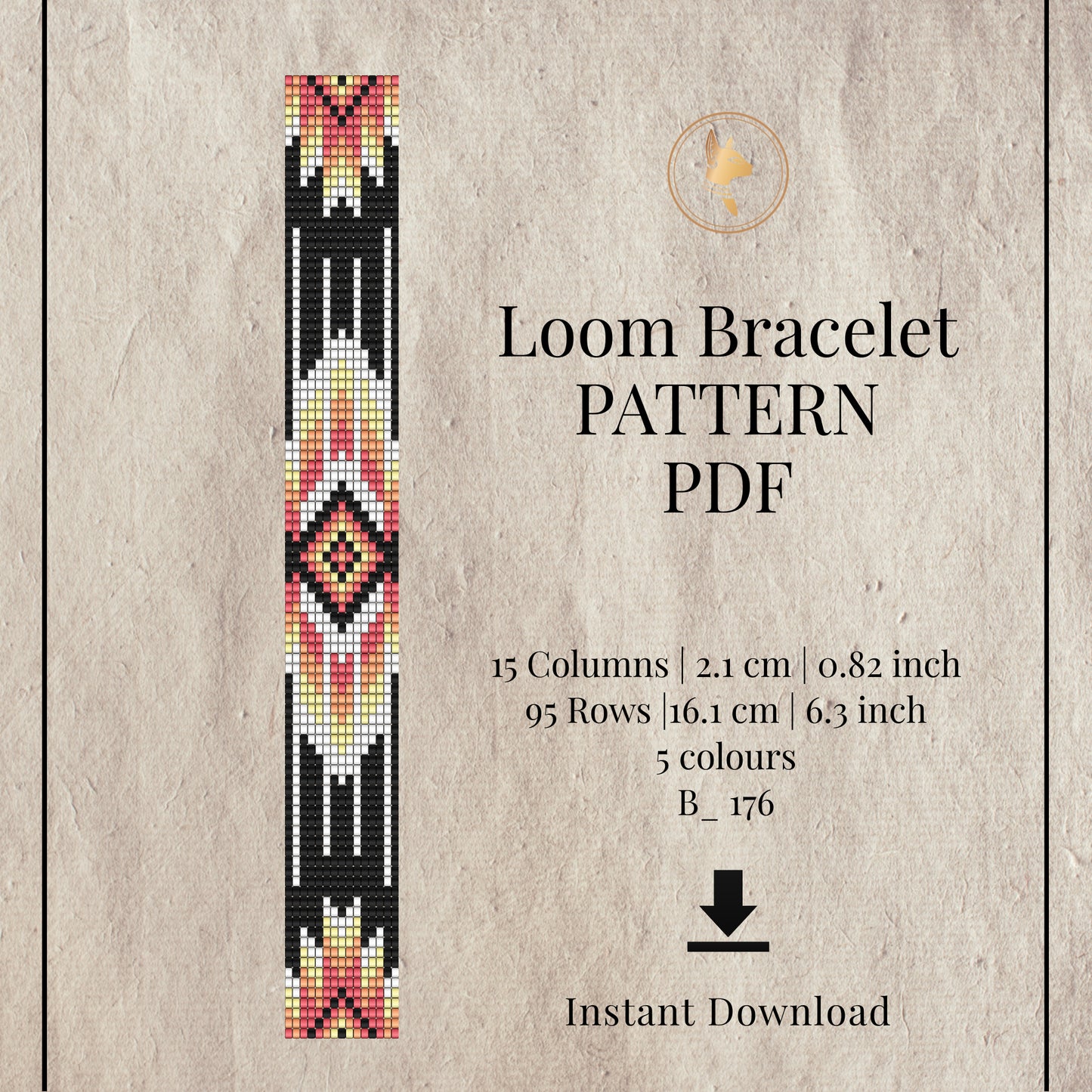 Loom bracelet pattern PDF with geometric design on a textured beige background