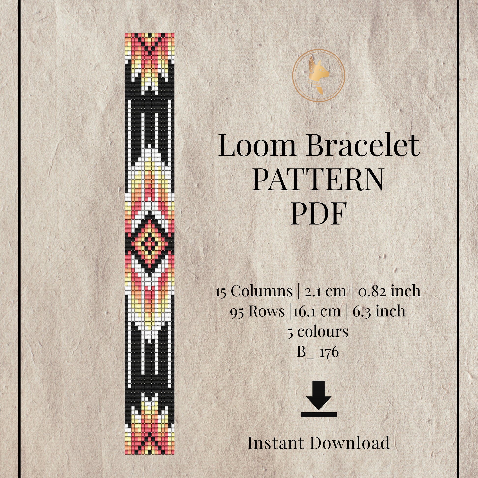 Loom bracelet pattern PDF with geometric design on a textured beige background