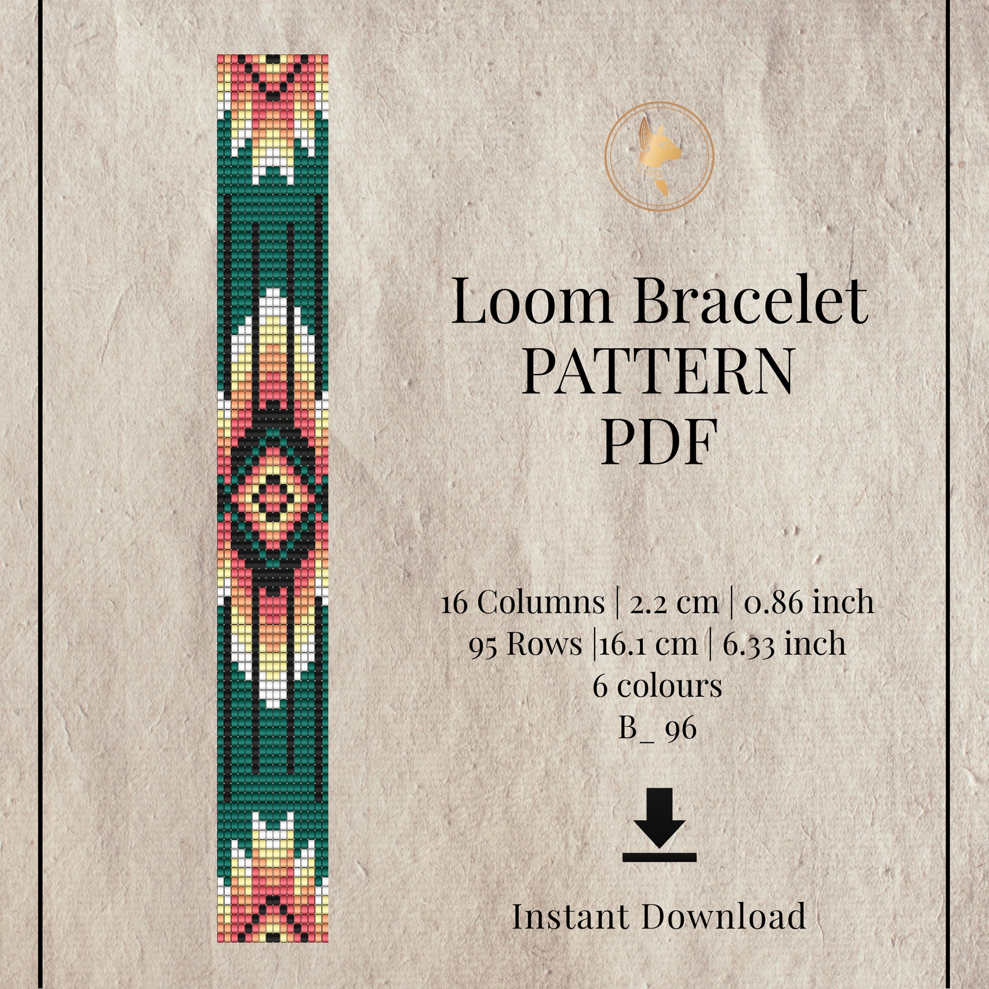 Loom bracelet pattern PDF with geometric design on a textured background